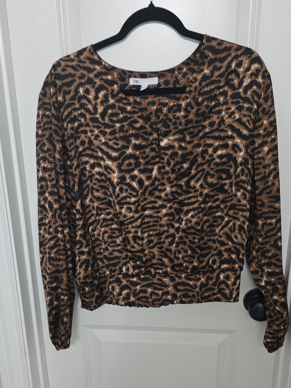 DR2 Leopard-Print Long Sleeve Top in Black and Brown